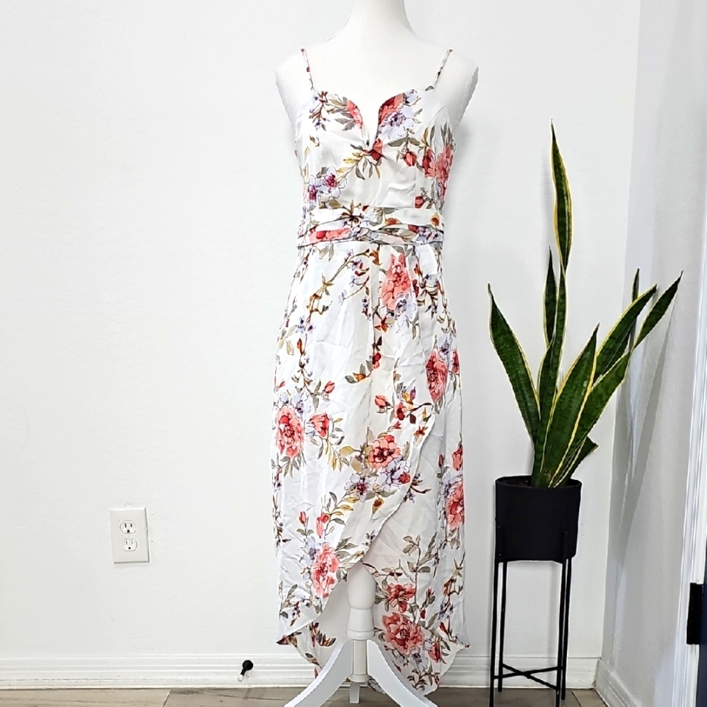 Lulu's Floral White and Pink Dress